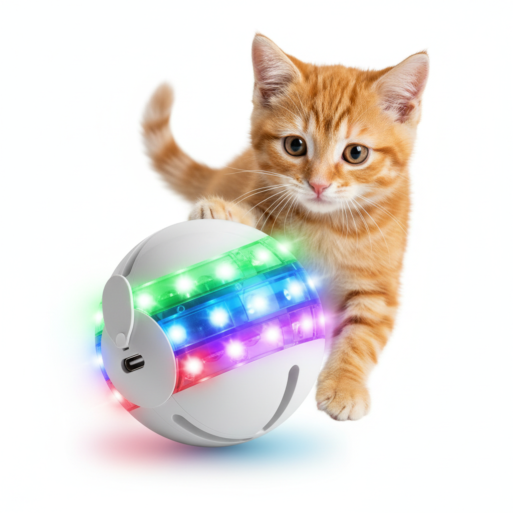 🐱 Jouet Interactif Chat - Balle Intelligente LED Rotative USB